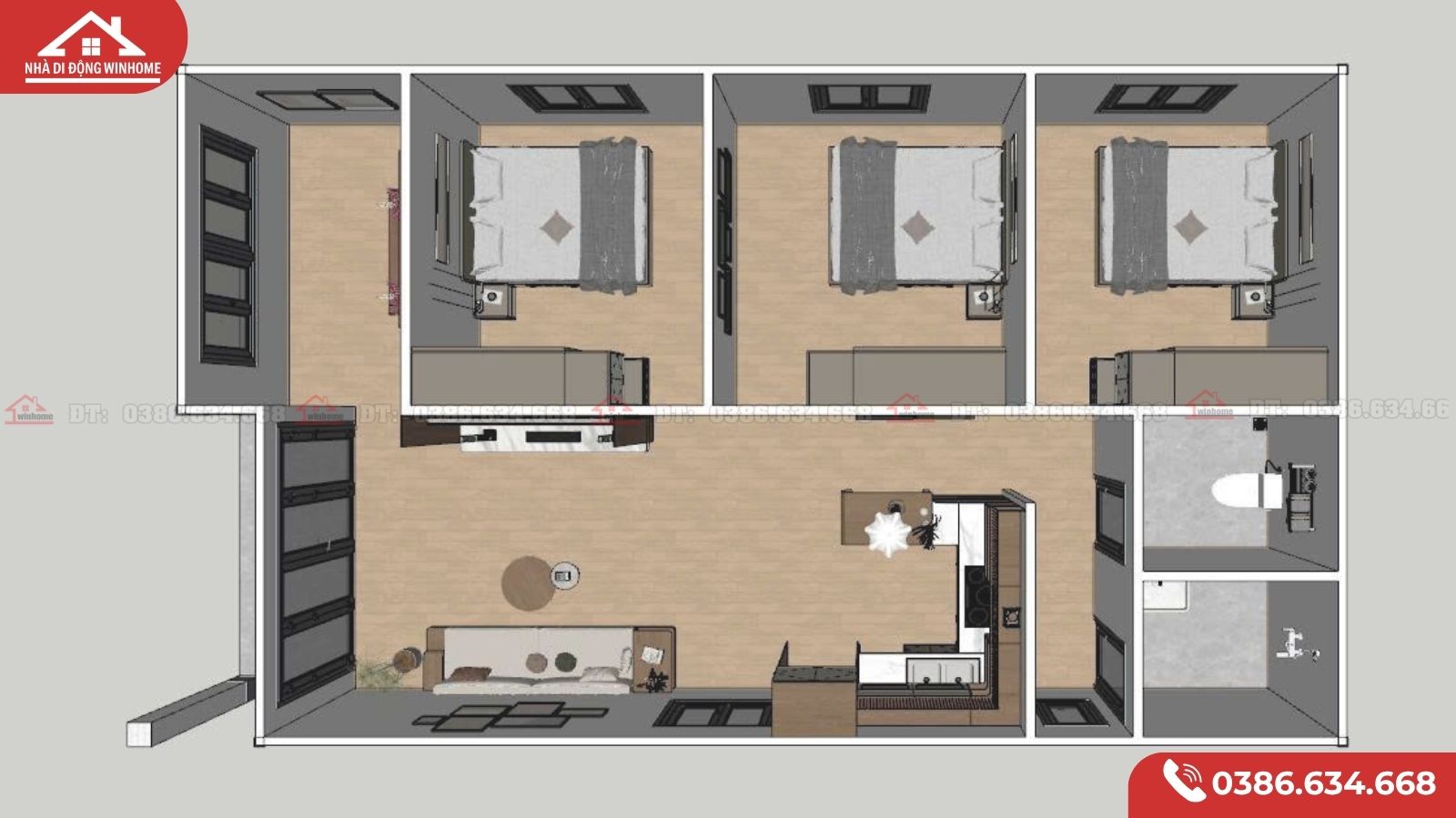 Mẫu Nhà Lắp Ghép 84m² Hiện Đại – 3 Phòng Ngủ Tiện Nghi Cho Gia Đình Nhiều Thế Hệ - Image 4